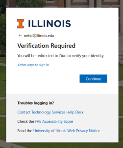 Image of additional screen to access Duo for Multi-Factor Authentication.